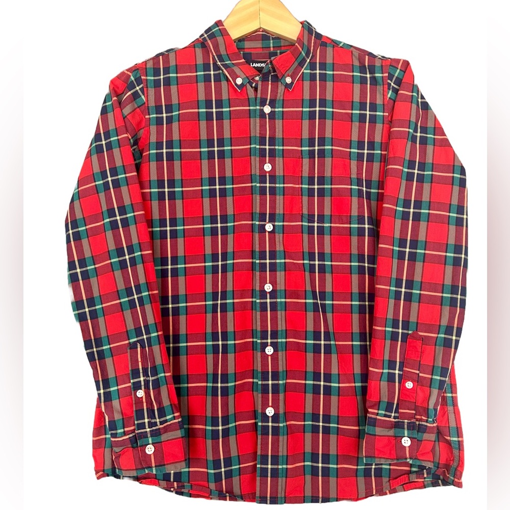 Land’s End Boys Holiday Plaid Button Down Shirt - Size 14H-16H